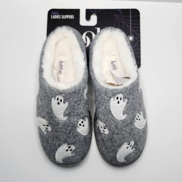Kooba Ghost Adult Size S (5-6) White & Gray Faux Fur Ladies Slippers Halloween - Picture 1 of 7